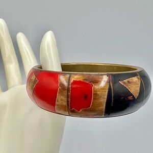 Artisan Red and Black Wooden Bracelet